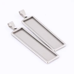 5pcs Stainless Steel 10x50mm Rectangle Cabochon Pendant Base Setting Trays Diy Bezel Blanks For Keychain Necklace Jewelry Making