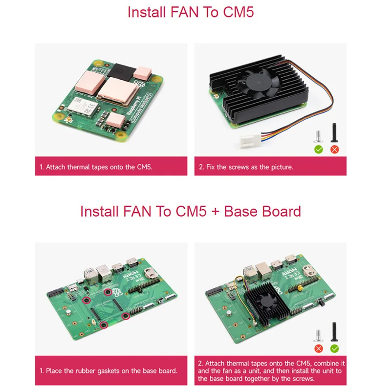 CM5 Cooling Fan 3007-B-5V PWM Speed Adjustable Fan with Thermal Tapes Low Noise for Raspberry Pi Compute Module 5 IO Board