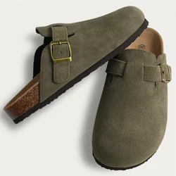 Crestar Suede Clogs Slippers Women Men Fashion Cork Clogs Footbed Leather Mules Unisex Slip-on Beach Shoes With Arch support