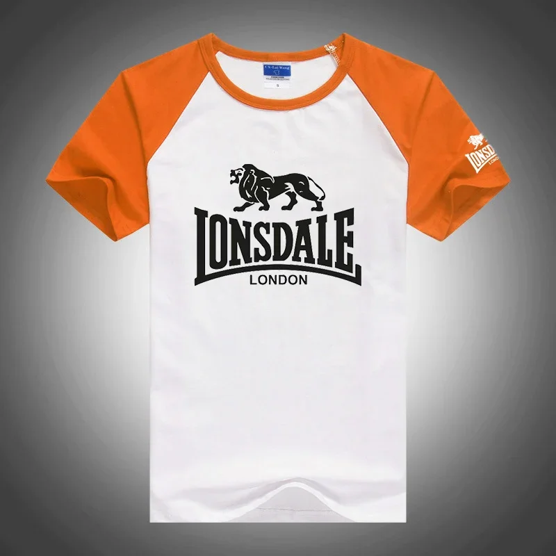 New Lonsdale Summer Style Printing Men's High Quality Casual Fashion Splicing Cotton Short Sleeved T-Shirt Male Round Neck Tops