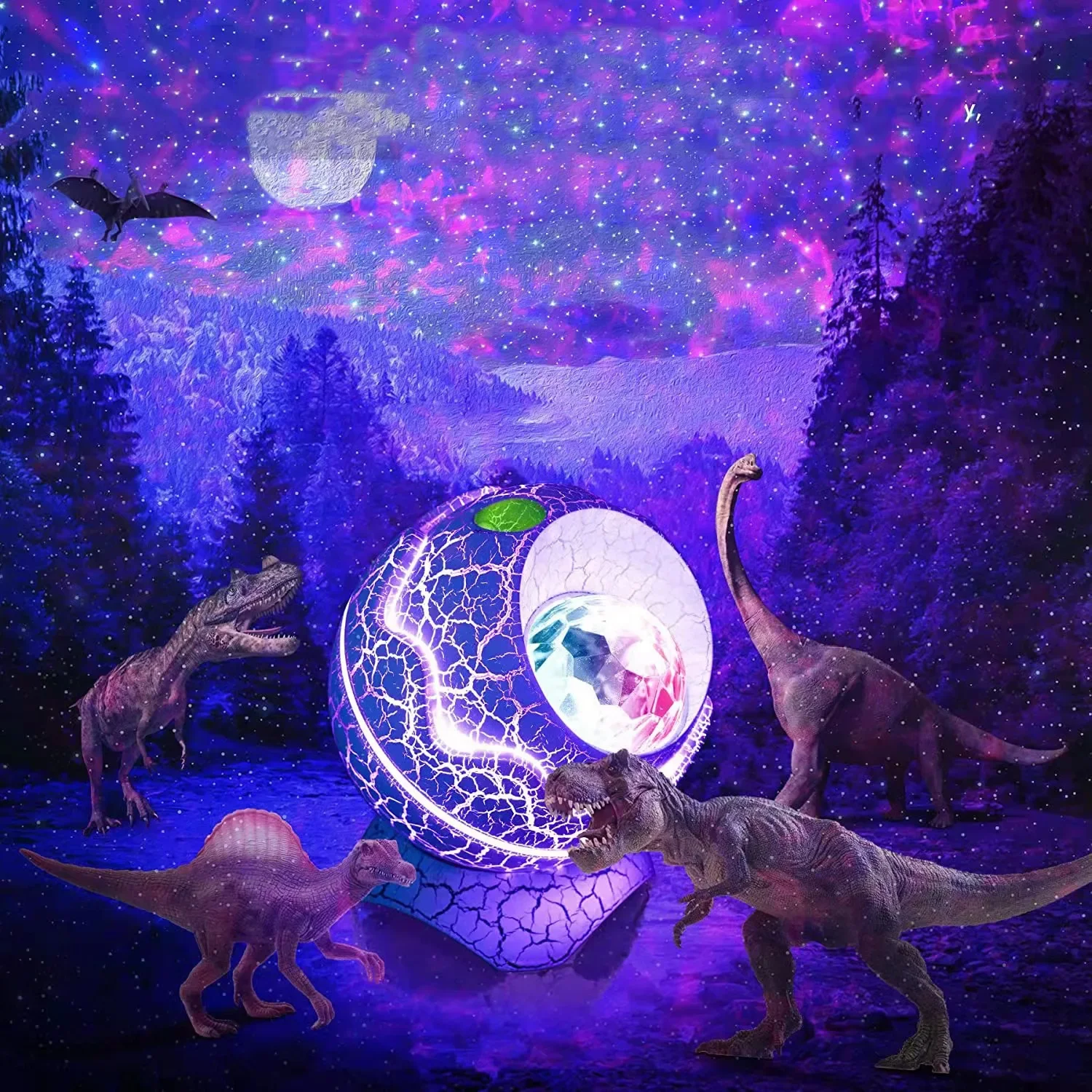 LED Starry Sky Night Light, Dinossauro, Casca de ovo, Galáxia, Projetor Nebulosa, Bluetooth Speaker, Decoração da sala de jogos