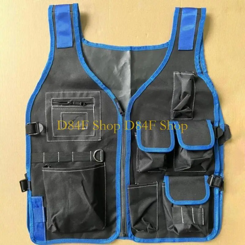 D84F Handy Tool Vest with Blue Edges, Essential Gear for Maintenance Workers and Camping Enthusiasts