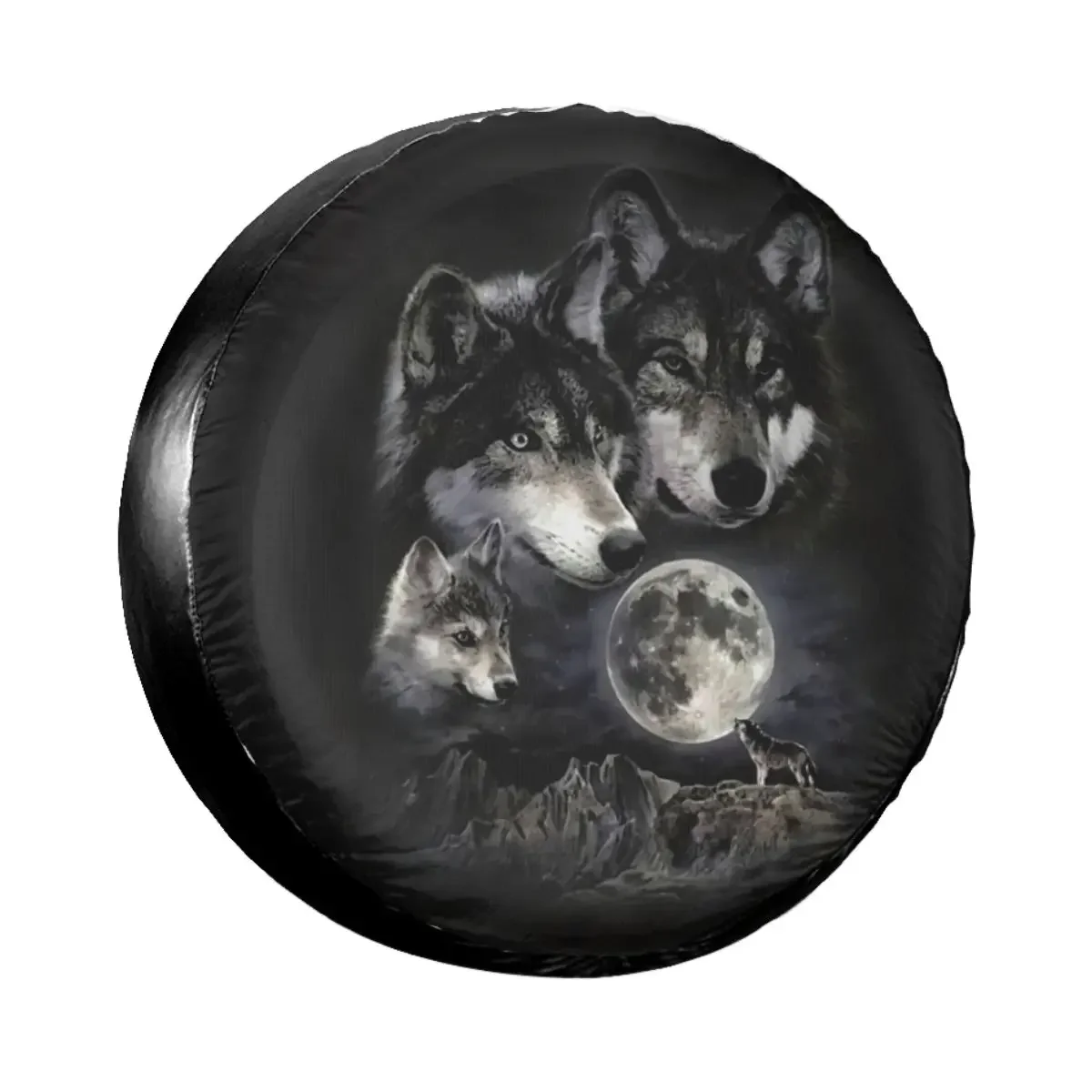 Moon Wolf Pack Tattoo Spare Tire Cover Waterproof Dust-Proof UV Sun Car Wheel Covers 14