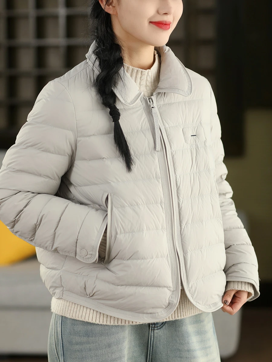 

Модная зимняя куртка с белым пуховым наполнителем, воротником-стойкой, легкая, на молнии, короткая, женская теплая верхняя одежда от Yuanyuanmei