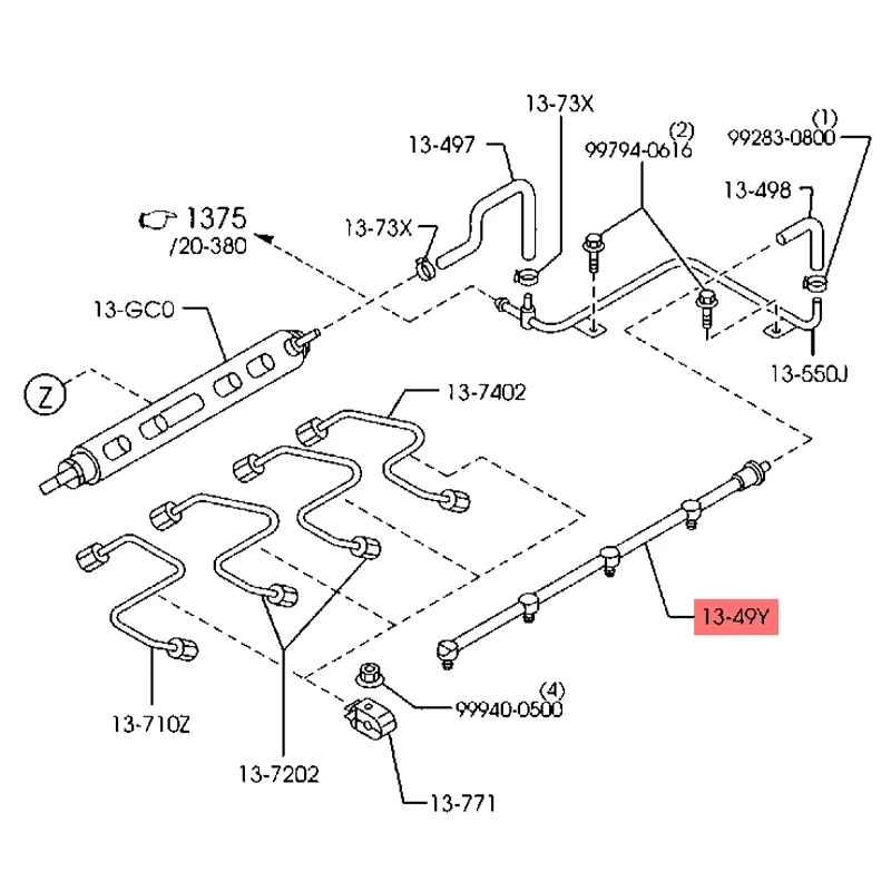 

WE011349Y Автомобильный обратный шланг топлива, возвратная линия топливной форсунки, система впрыска для Mazda BT-50 UN 2006-2011