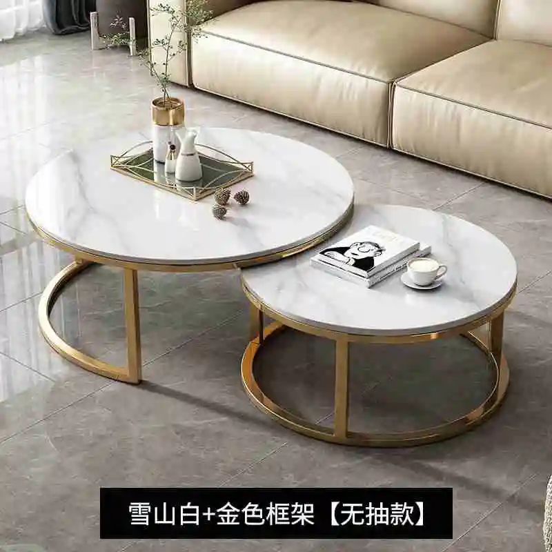 Nordic Luxury Marble Top Coffee Table Modern Simple White Metal Stone Gold Nesting Living Room Furniture Panel for Kitchen Home