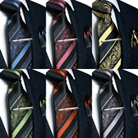 Classic Mens Floral Necktie 8cm Silk Tie Set Pocket Square Tie Clip Business Suits Accessories Groom Wedding Cravat