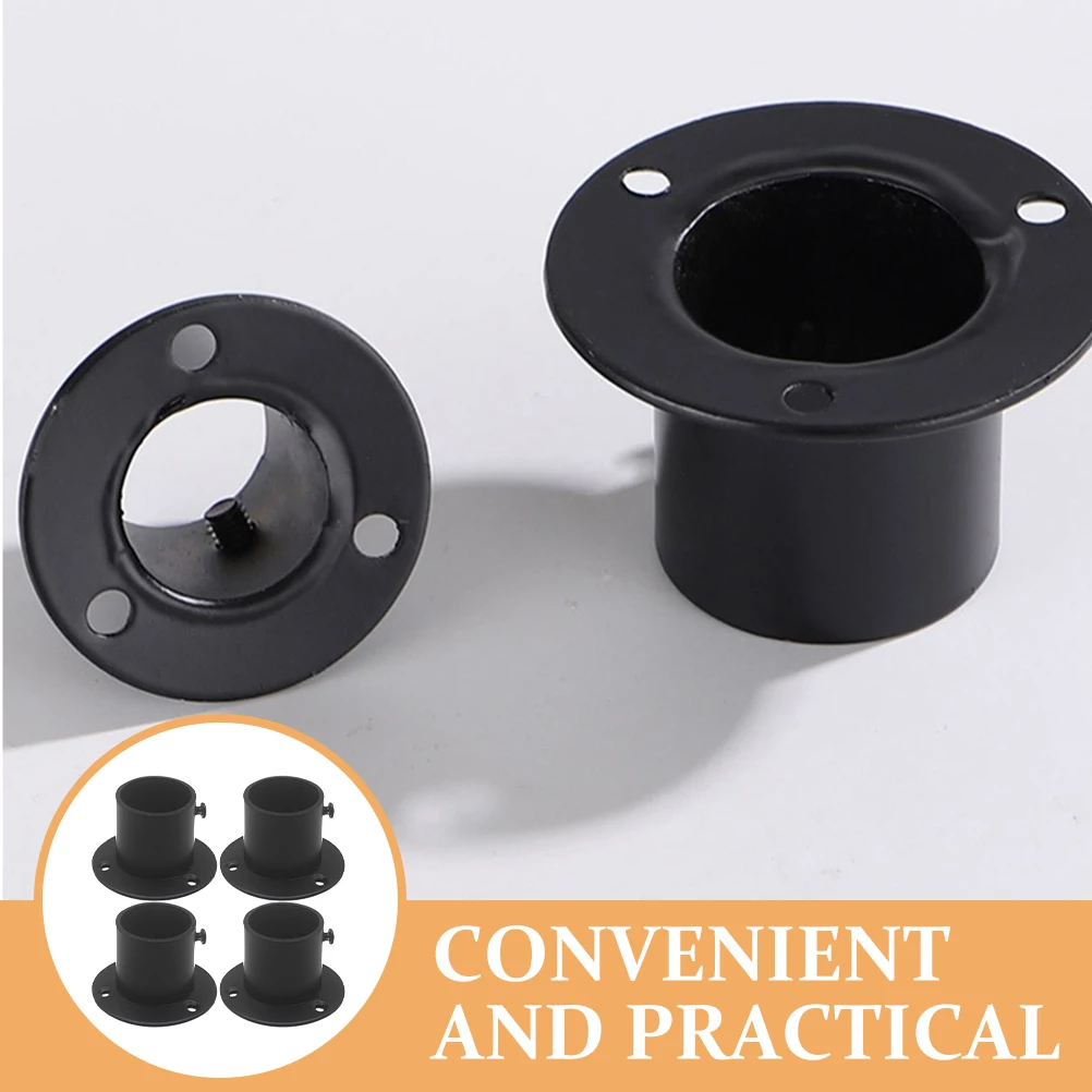 

4pcs Stainless Steel Flange Seat Closet Rod Holder Black Shower Curtain Pole Socket Heavy Duty Home Supply Wardrobe