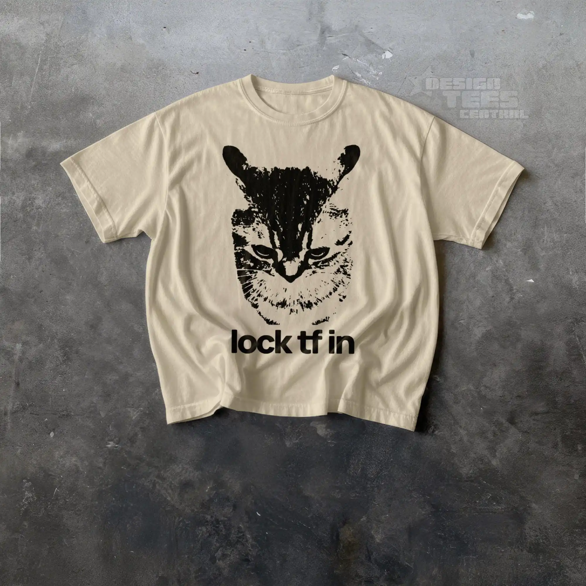 Focus Lock Cat Fan Pattern T-shirt for Men and Women Y2K Retro Street Wear Casual Short Sleeve T-shirt Cat Lover Gift`