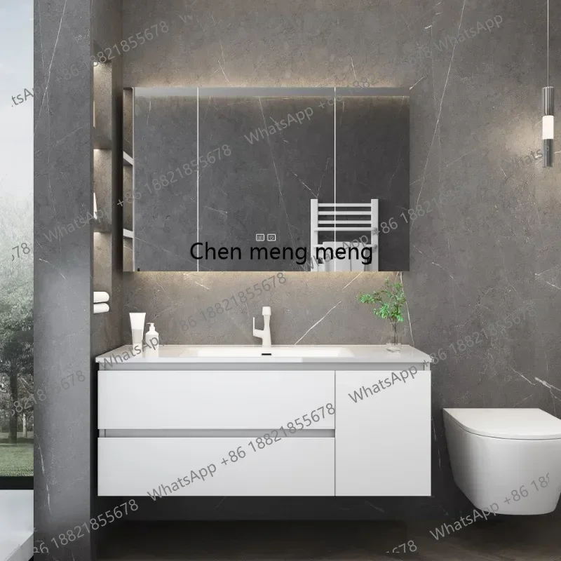 

Lacquer Bathroom Cabinet Combination Integrated Ceramic Basin Intelligent Simple Bathroom Hand Washing Face Furniture