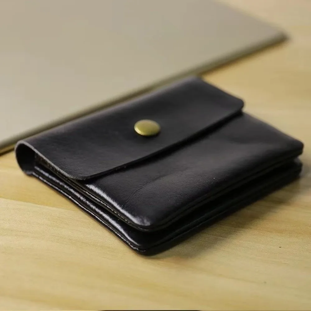Retro Brown Black Snap Button Wallet Zipper Pocket Slim Profile Card Holder Multi Card Slots Gift Short Wallet For Women Men