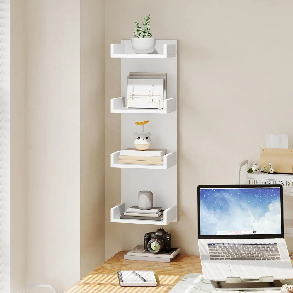 Floating Wall Shelves with LED Lights,4-Tier Floating Shelf Wall Mounted for Storage, Vertical Display Stand, Modern Column Rack