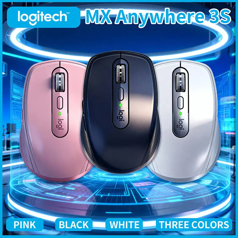 ماوس Logitech MX Anywhere 3S ذو أداء مدمج، تصميم مريح، قابل لإعادة الشحن، سريع التمرير لأجهزة الكمبيوتر المحمول Mac