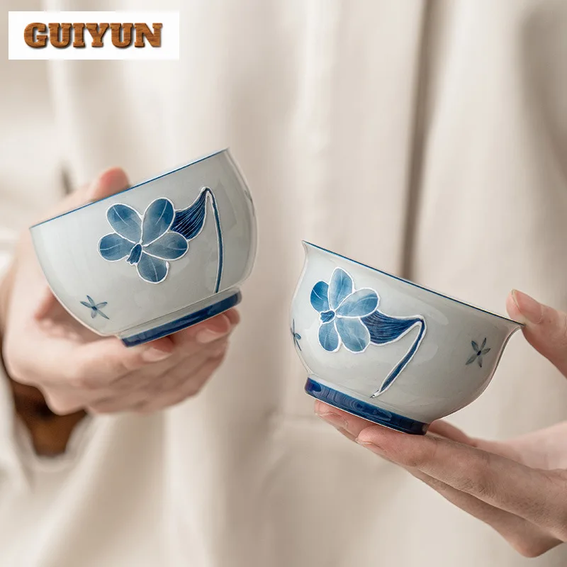 

Ручная роспись ворсом, резная чашка для чая с лилией, бутик, керамическая мастер-чашка, дегустационная кружка, ретро-пара чая, ароматическая чашка, посуда для напитков, поделки