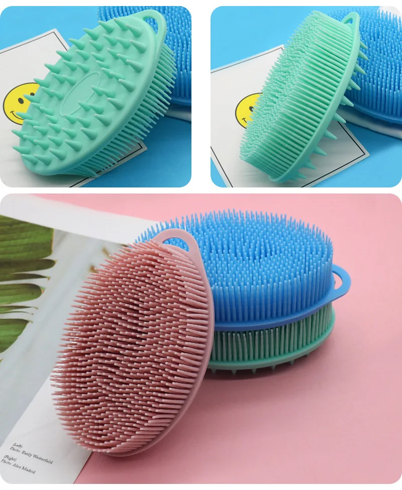 Spazzola da bagno spazzola da bagno in Silicone per lavare i capelli uso su entrambi i lati spazzola da bagno per massaggi morbidi per bambini accessori da bagno per la pulizia della schiena