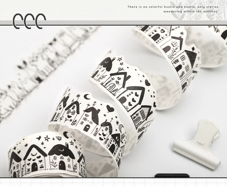 Journal GO 3cmx2m Kawaii Schwarz-Weiß Niedliches Lebenssticker Washi Tape DIY Scrapbook Journal Tagebuch Album Schreibwaren Masking Tape – Detail 13