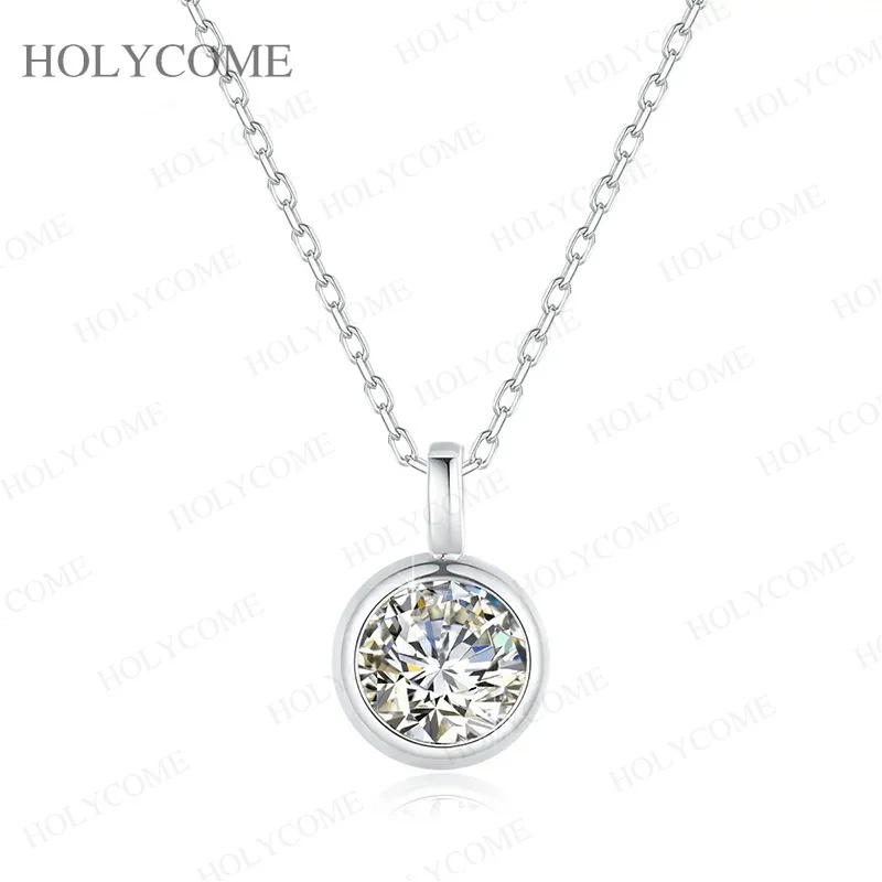 1 Karat Moissanit-Halskette für Damen, 925 Sterling Silber, runder Diamant-Anhänger, Verlobungs-, Hochzeits- und Party-Schmuck. – Detail 5