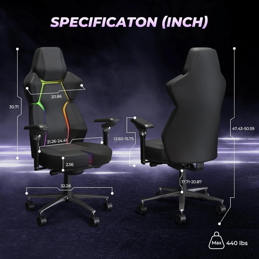 Gaming Chair, Ergonomic Gamer Chair with Dynamic RGB LED Lights, 6D Adjustable Armrests, Detachable Custom Modules