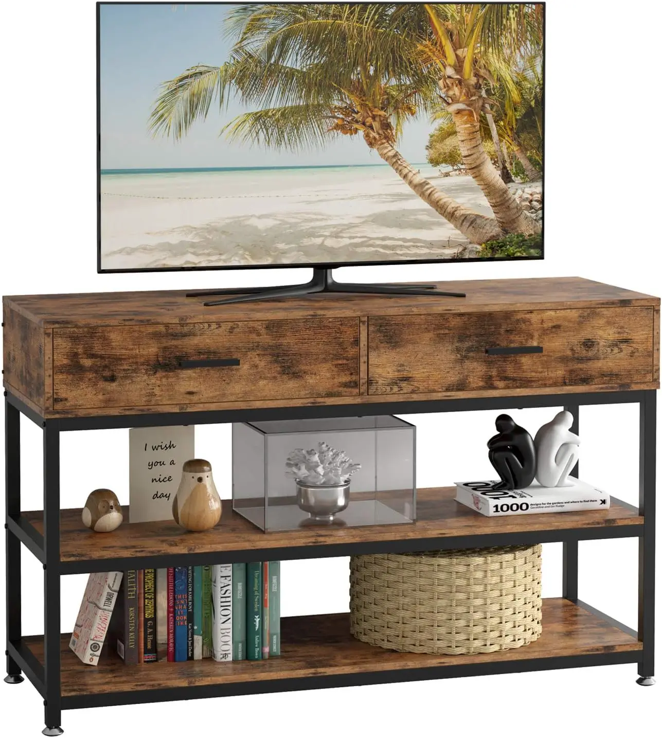 

IRONCK TV Stand for 55 Inch TV with Drawers, Entertainment Center TV Stand Console Table for Living Room, 47 Inches Wood TV Cons