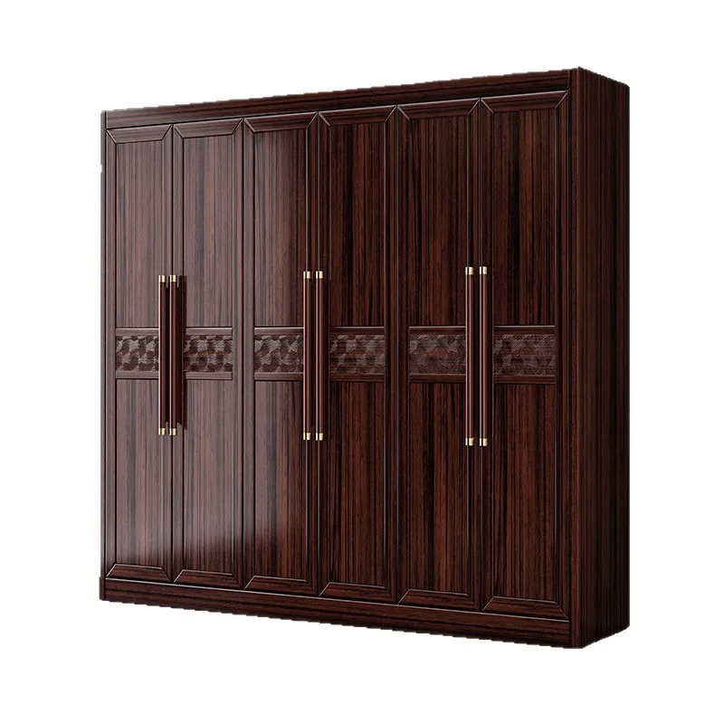 New Chinese Style Vintage Style Solid Wood Wardrobe Government Subsidy Bedroom Floor-to-Ceiling Integrated Large Storage
