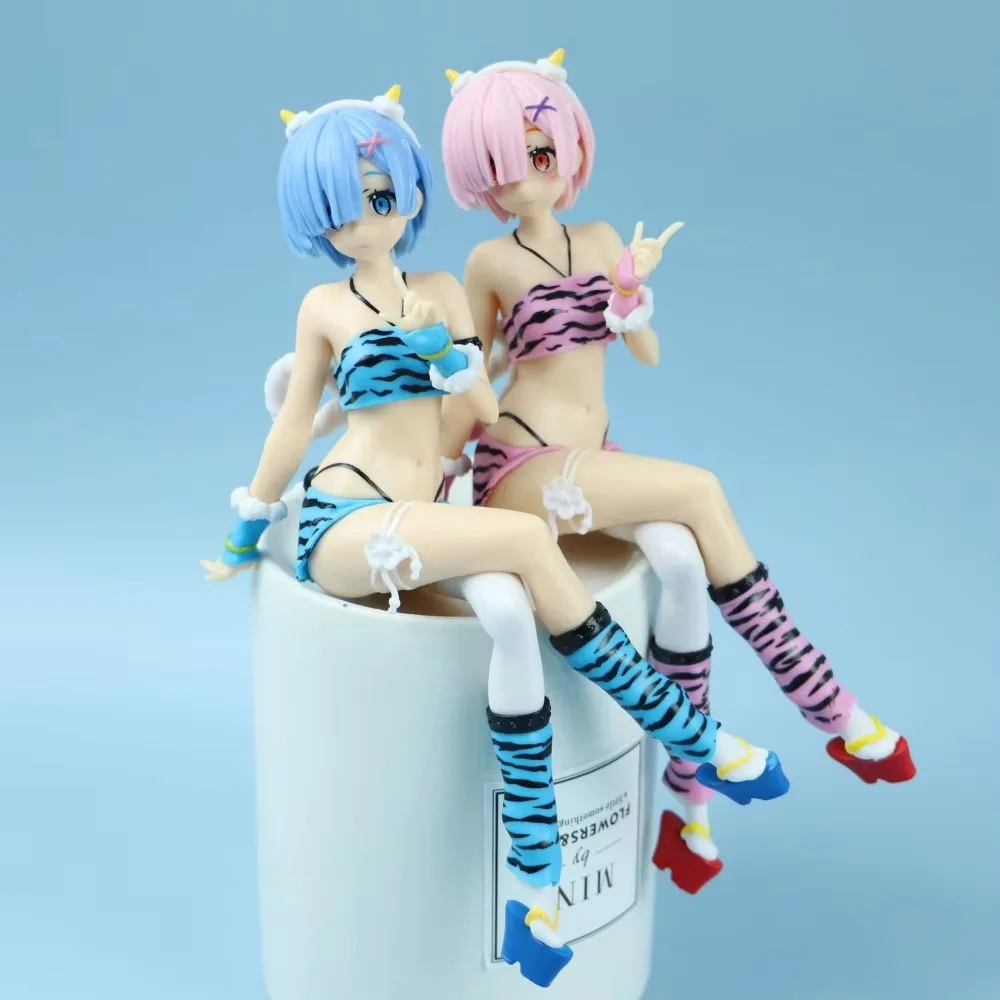 Anime Figure pajamas Leopard Bikini Sitting posture Re:Zero Rem Girl 17CM PVC Model Statue Collection Desktop Decoration Toys view 3