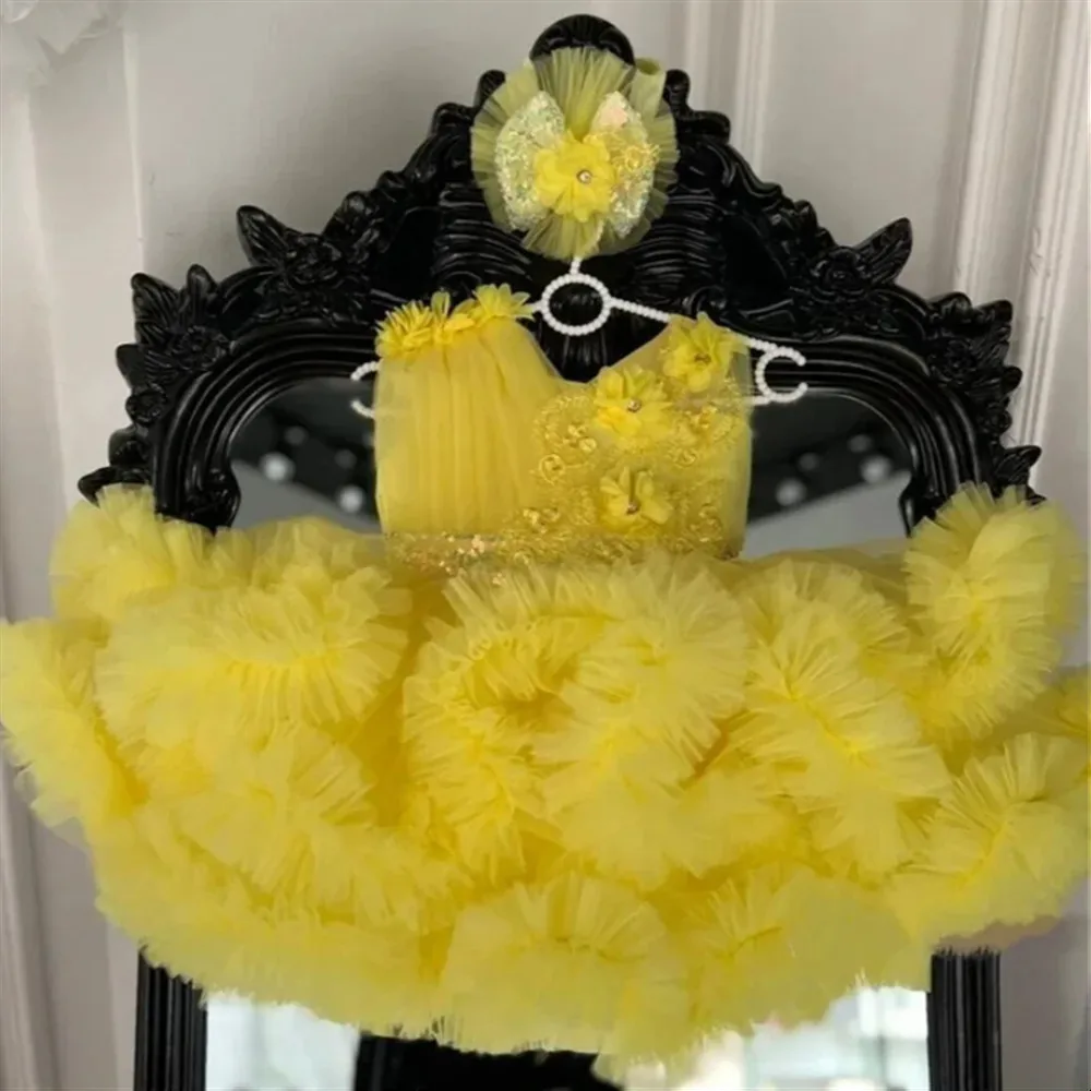 

Customized Exquisite Flower Girl Wedding Dress Appliques Beading Sleeveless Princess Birthday Party Dress First Communion Gown