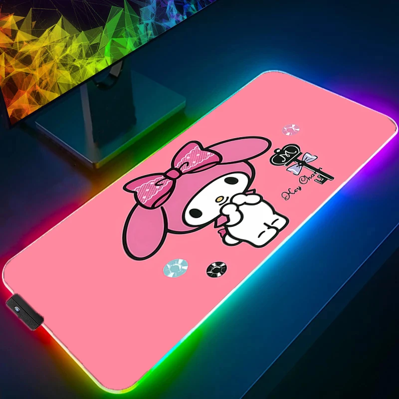 

Коврик для мыши RGB M-my M-melody, игровые аксессуары в стиле аниме, светодиодная клавиатура, настольный коврик, геймерский ковер, коврик для мыши, подсветка 900x400, коврики для мыши
