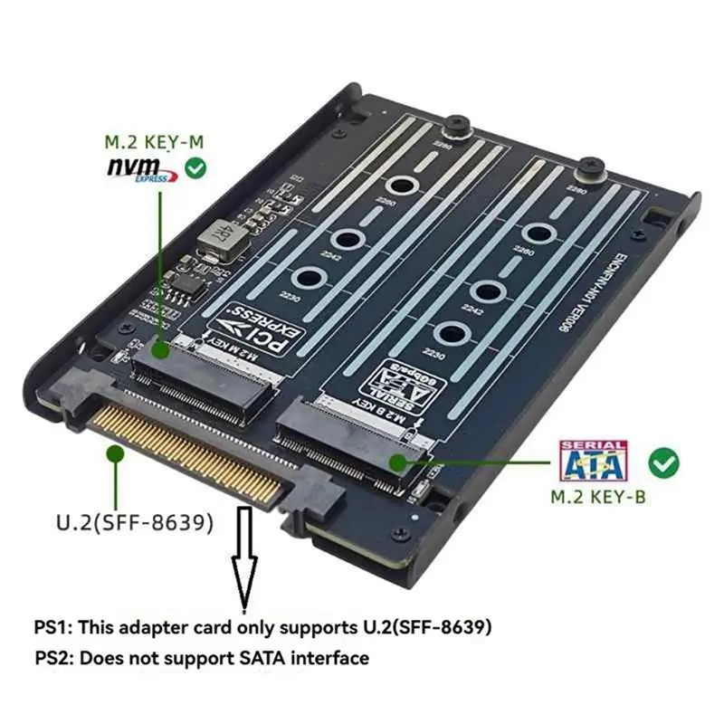 2X 2 In 1 M.2 M-KEY NVME PCI-E4. 0 Gen4 M.2 B-Key SATA 6Gbps Dual SSD To SFF-8639 U.2 Adapter Card With Frame Bracket