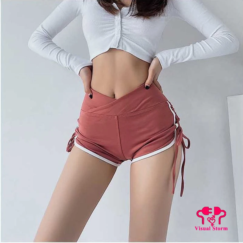 Woman Push Up Sexy Open Seats Pants Mini Skinny Low Waist Crotchless Panties with Hidden Zippers Open Crotch Shorts