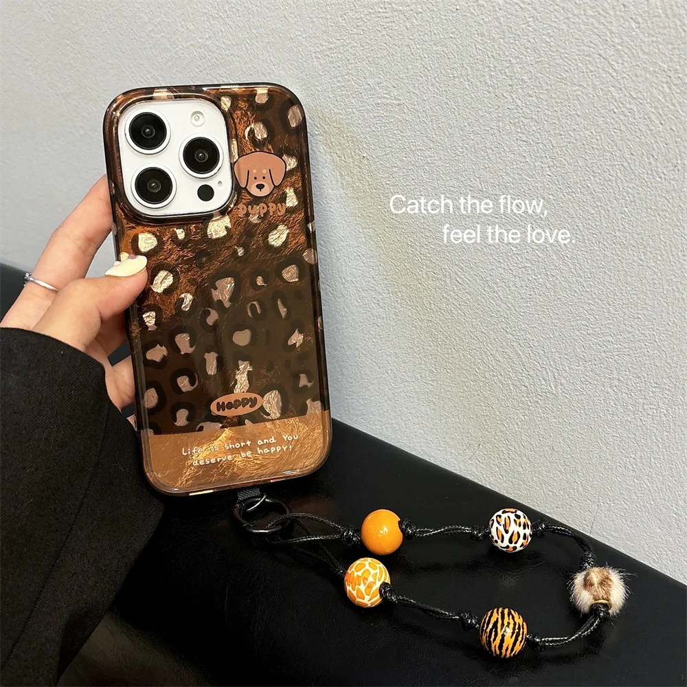 Fashion Retro Leopard print Bracelet Soft Silicone Phone Case For iphone 16 15 14 13 12 11 Pro Max Plus INS Shockproof Cover image 4