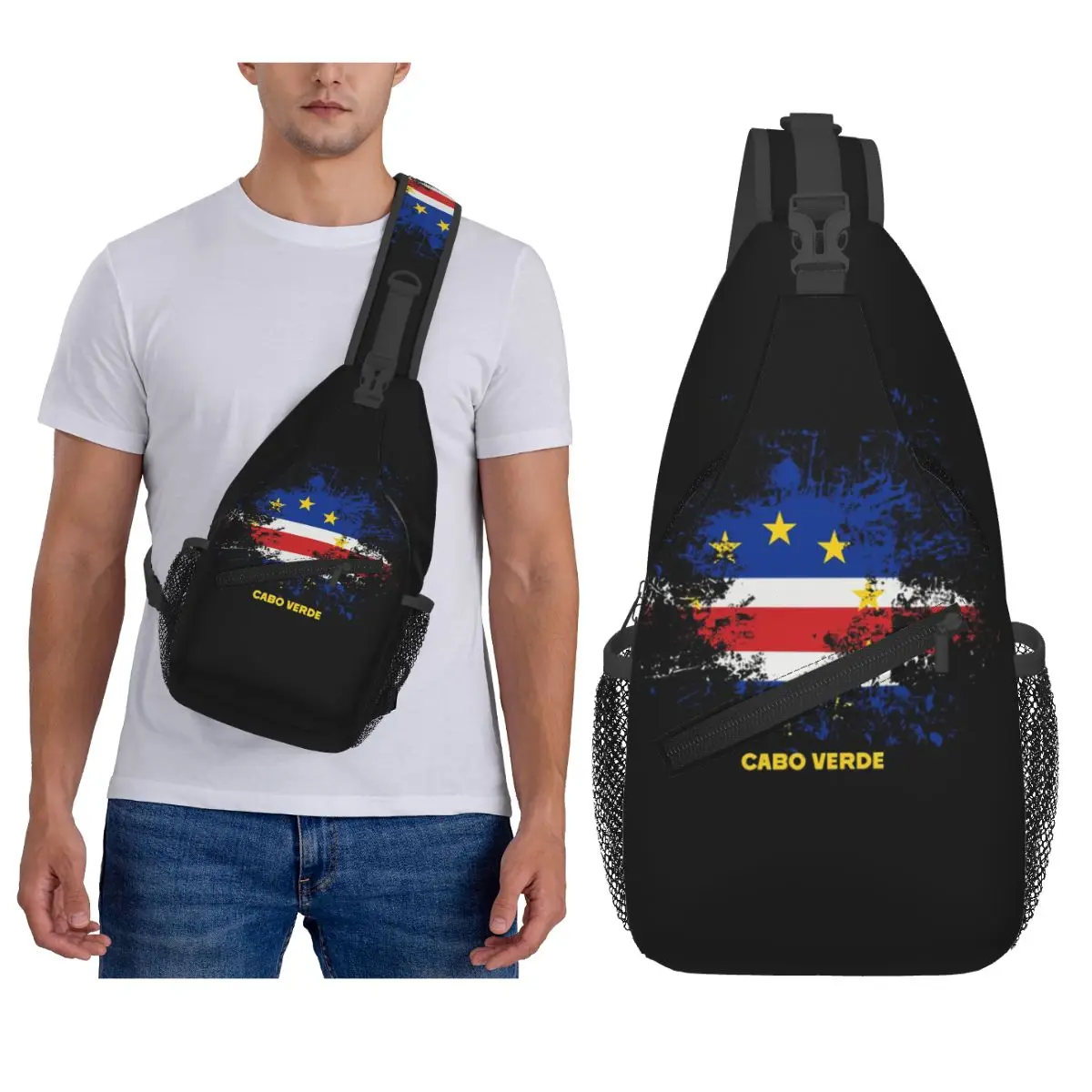 

Cabo Verdean Verde Flag Нагрудная сумка Мужской рюкзак через плечо Нагрудная сумка Дорожный походный рюкзак Сумка на плечо