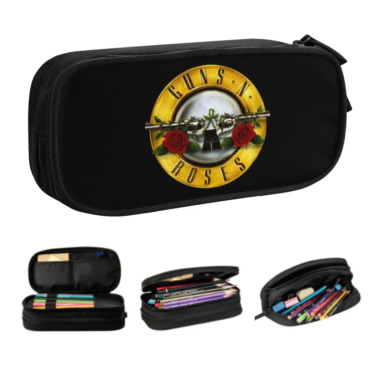 Bullet Logo Pencil Cases for Girls Boys Large Storage Band Pen Box Bag Stationery