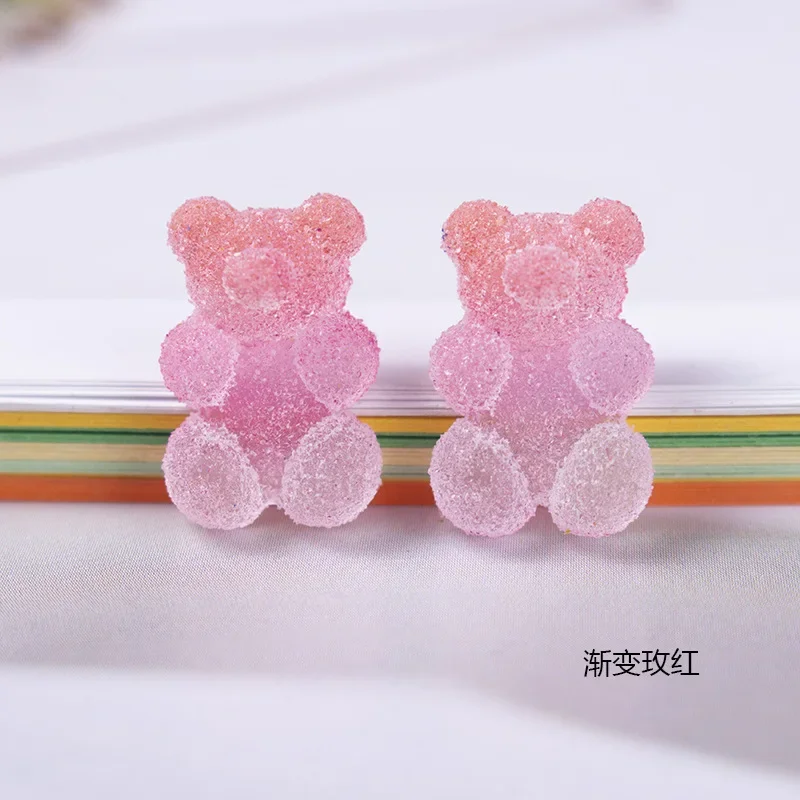 20 PCS New Cute Nail Art Gradient Color Gummy Bear Decoration Cartoon trasparente Jelly Candy Resin fornitura all'ingrosso fatta a mano fai da te