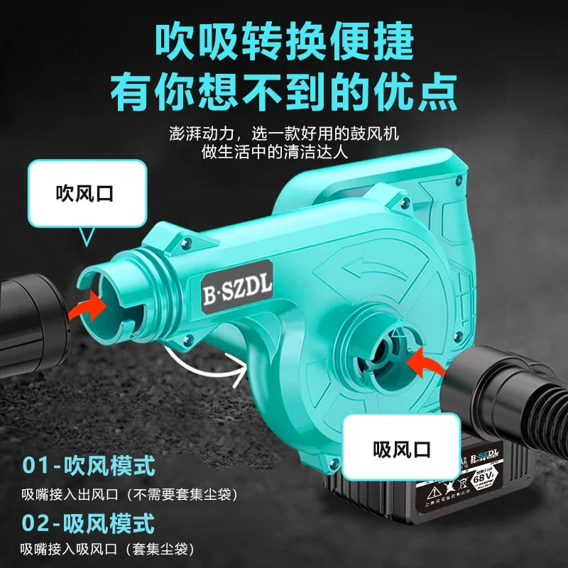 High power lithium battery blower rechargeable hair dryer industrial small car vacuum cleaner dust blowing snow blowing machine