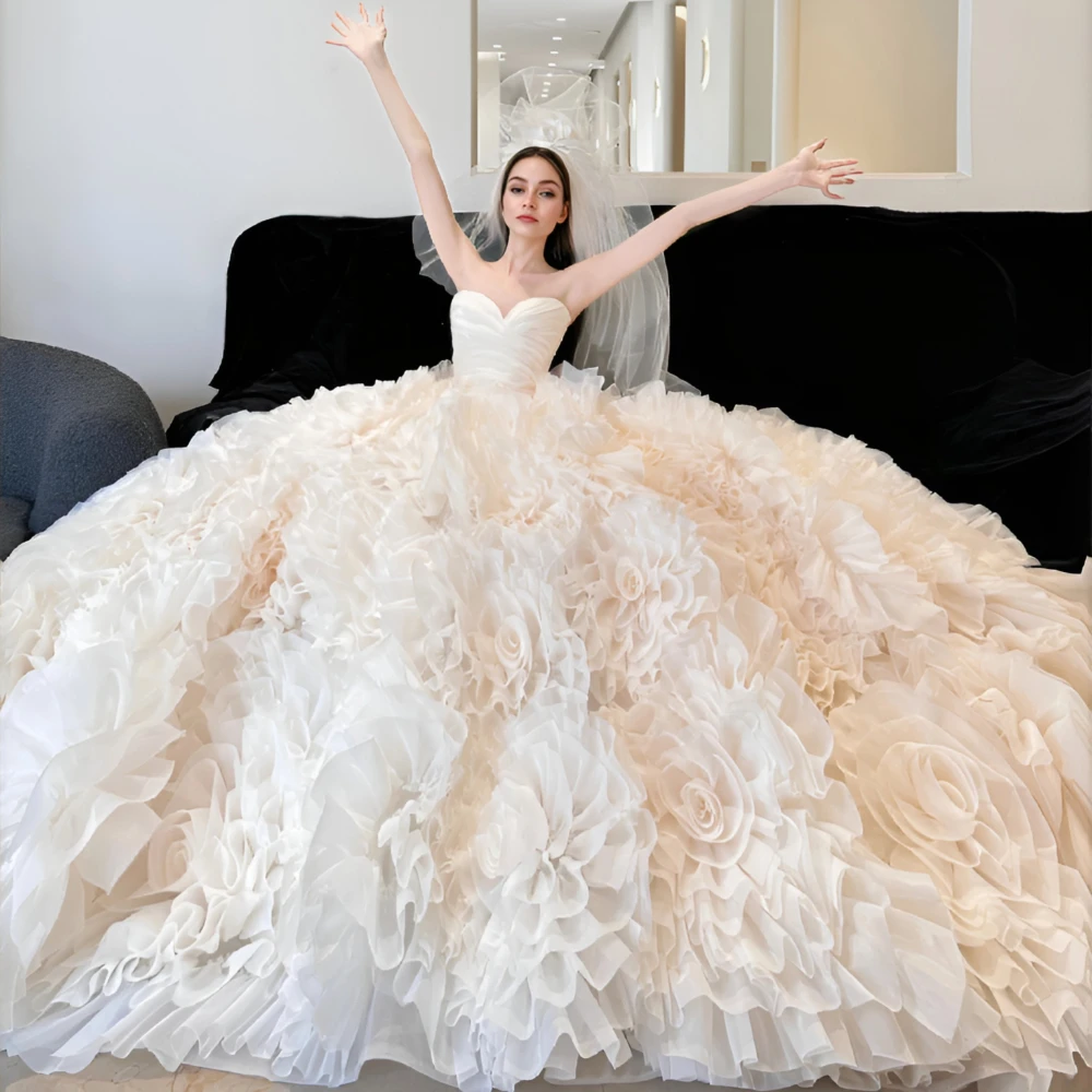 

ESBRIDE 3D Flower Formal Ball Gowns Women Strapless Floor-length Wedding Dresses Customized Modern Romantic Evening Dresses