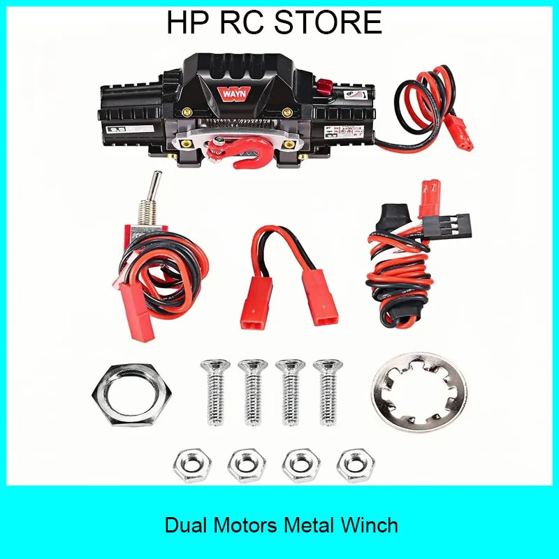 

RC Car Dual Motors Metal Winch Large Load Capacity Winch with CH3 Connecting Line Manual Controller for 1/8 1/10 RC Crawler Car