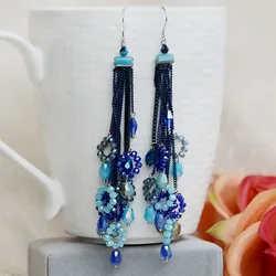 Beaded earrings Crystal Tassel Chain Originality Hand knitting Bohemia Alloy Tide Simple Rice bead earrings
