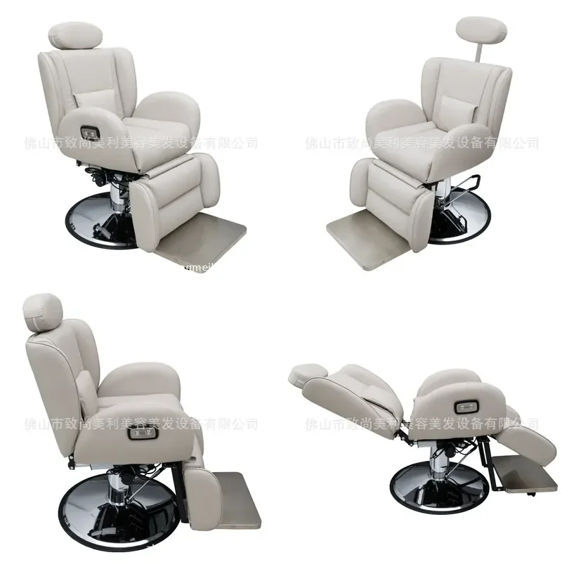 Electric Hydraulic Barber Chair Reclining Leather Salon Seat with Headrest Large Base Rotating Lift for Hair Care Studio
