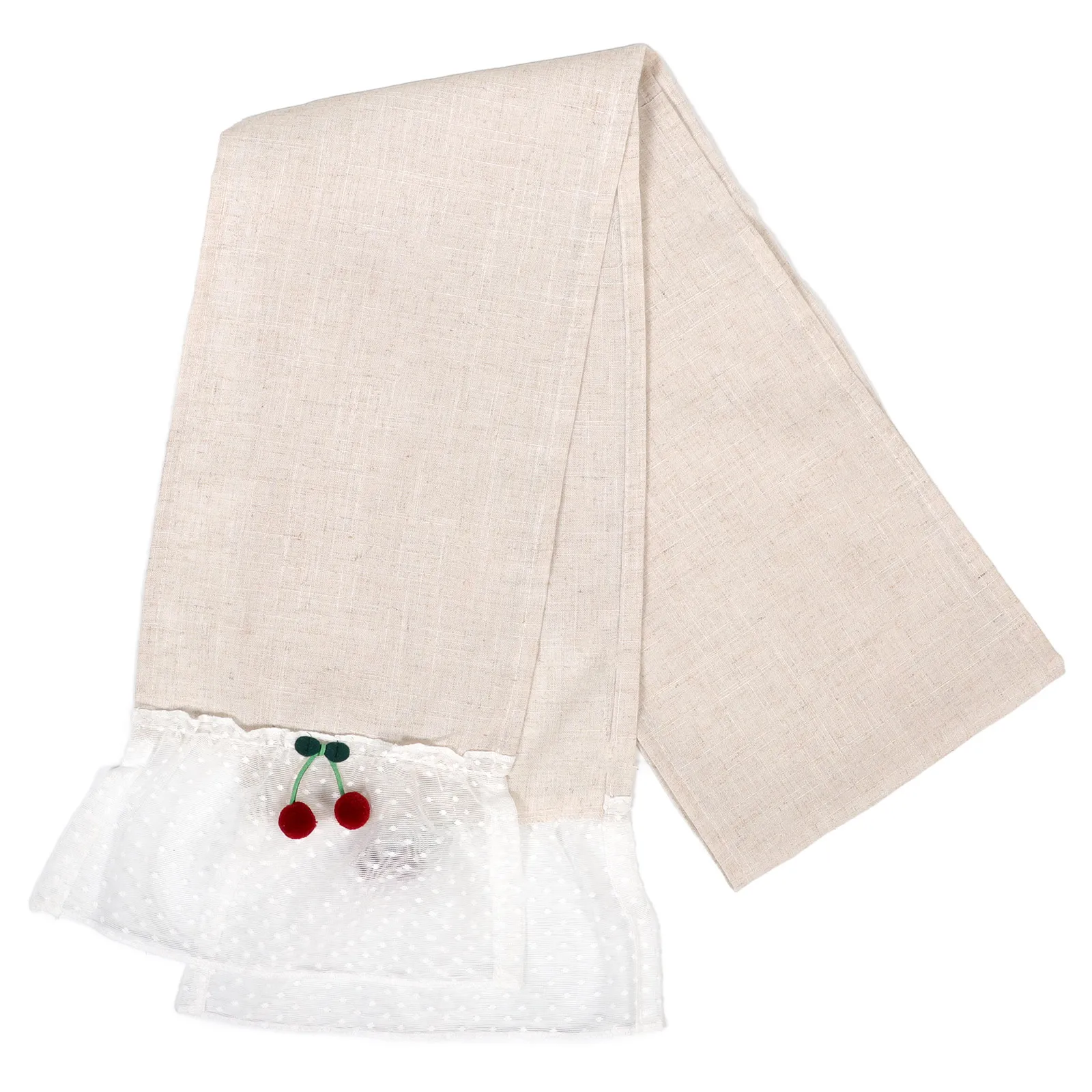 

Cherry Print Cotton Linen Cover Lace Trim Protector for Electric White Pianos Decorative Accessory Linen Covers