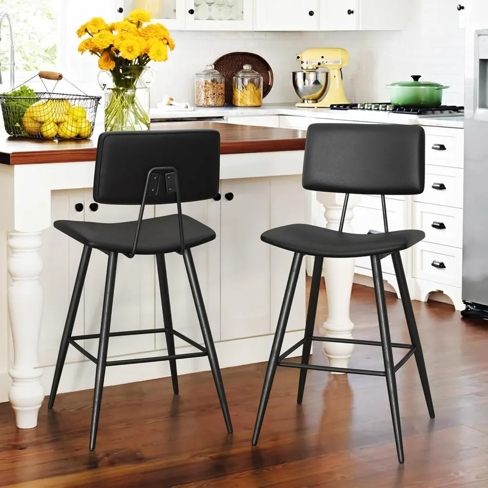 30" Bar Height Bar Stools Set Of 4,with Back Footrest And Metal Legs, Bar Stools For Kitchen