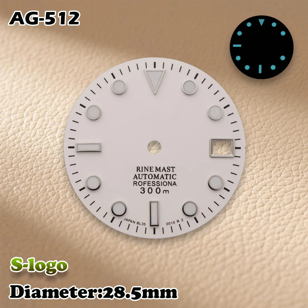 S Logo 28.5mm SUB Sunburst Dial NH35/NH36 Movement Green Luminous Watch Modification Accessories Repair Parts