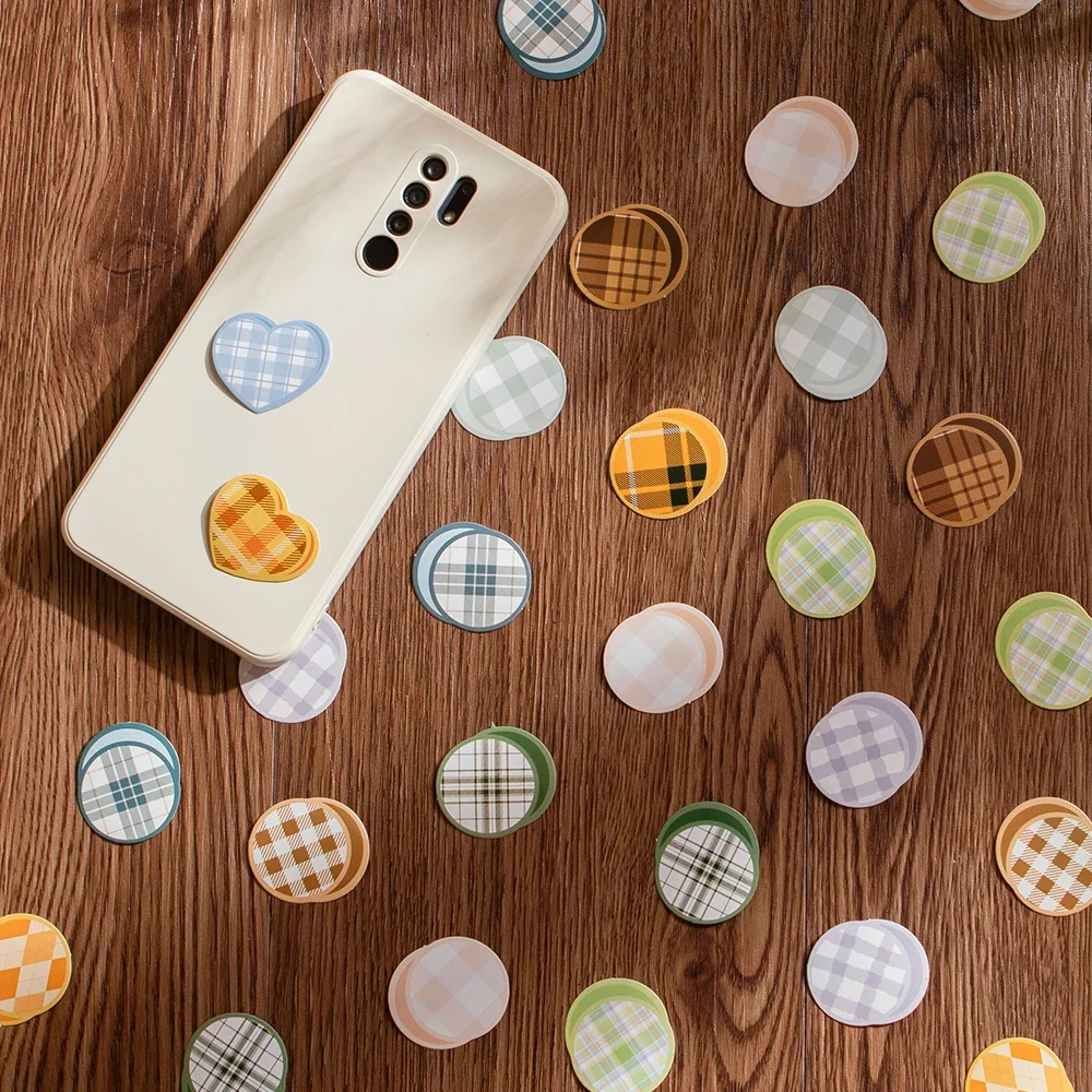 46pcs Mini Creative Retro Scrapbook Decoration Plaid Striped Heart Sticker Stationery For Kids Reward Handbook Diary Album Gift