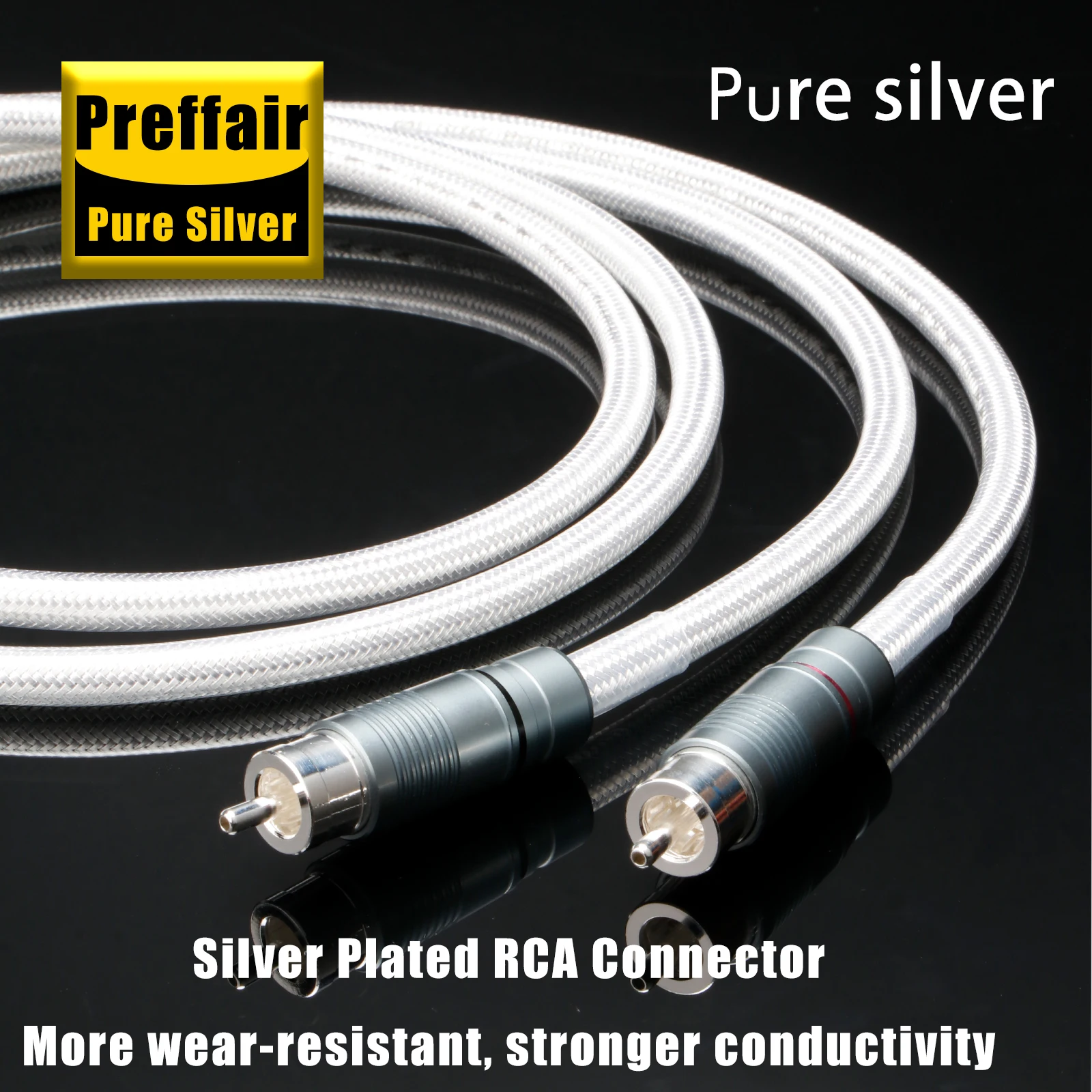 كابل صوت RCA فضي نقي HiFi RCA إلى RCA توصيل صلب PSS قابس مطلي بالفضة النقية #5