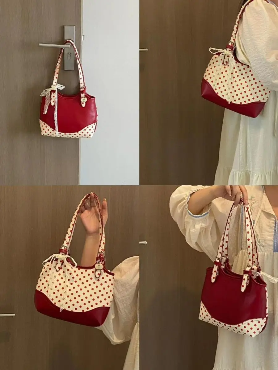 Miyagawa Polka Dot Underarm Bag for Women 2024 New Fashion Contrast Color Handbag Korean Versatile Shoulder Bags