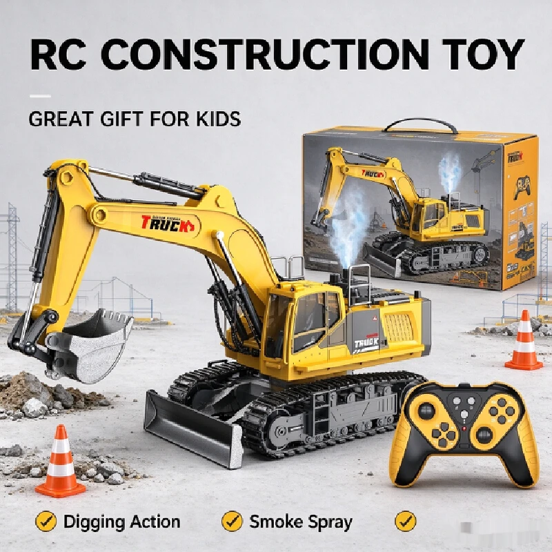 Large Realistic 2.4g Rtr Rc Excavator Simulated Electric Crawler Digger Work Vehicle Full Function Hobby Toys Gift For Boys Kids