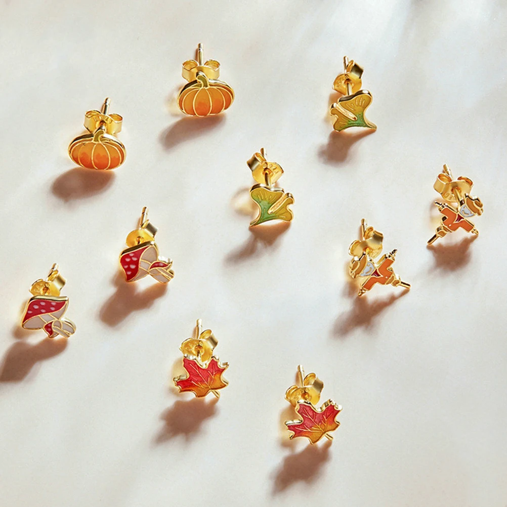

1 Pair Pumpkin Earrings Autumn Theme Silver Ear Stubs Elegant Jewelry Gift For Women Holiday Change Eye-Catching