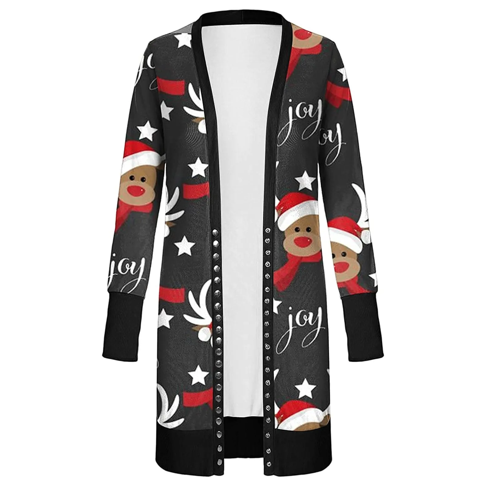 Women\'s Christmas Long Sleeve Front Cardigan Printed Top Lightweight Jacket