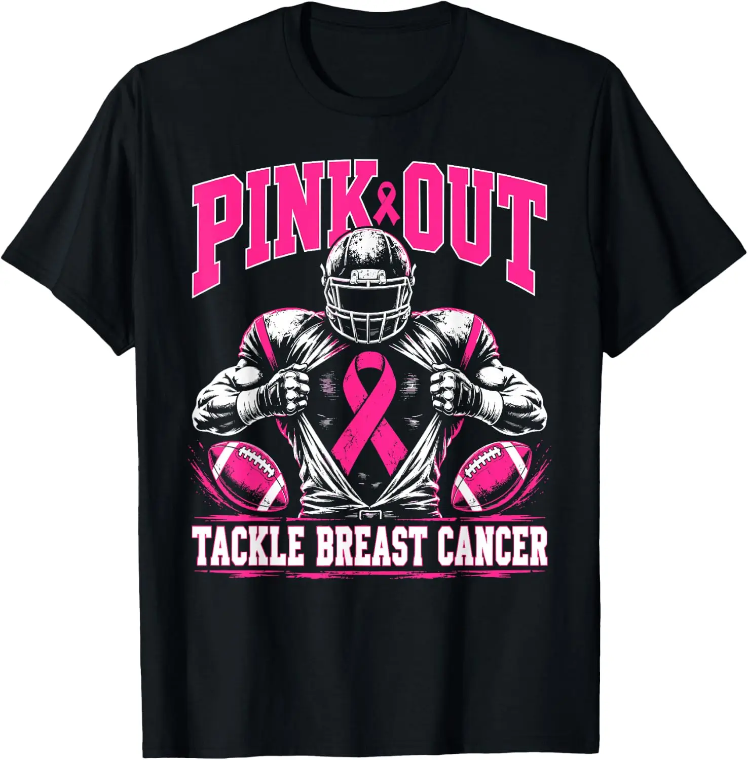 Pink Out Tackle Breast Cancer Football For Men Boys Kids T-Shirt Halloween Loose-Fit Pure Cotton Short-Sleeve Top – Stylish, Breathable, Plus-Size – Christmas Gift