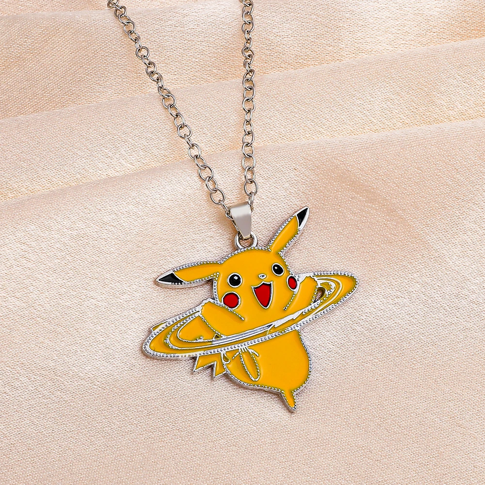 Kawaii Yellow Cartoon Elf Enamel Necklace Planet Surrounded Character Pendant Anime Style Clavicle Jewelry Birthday Gift