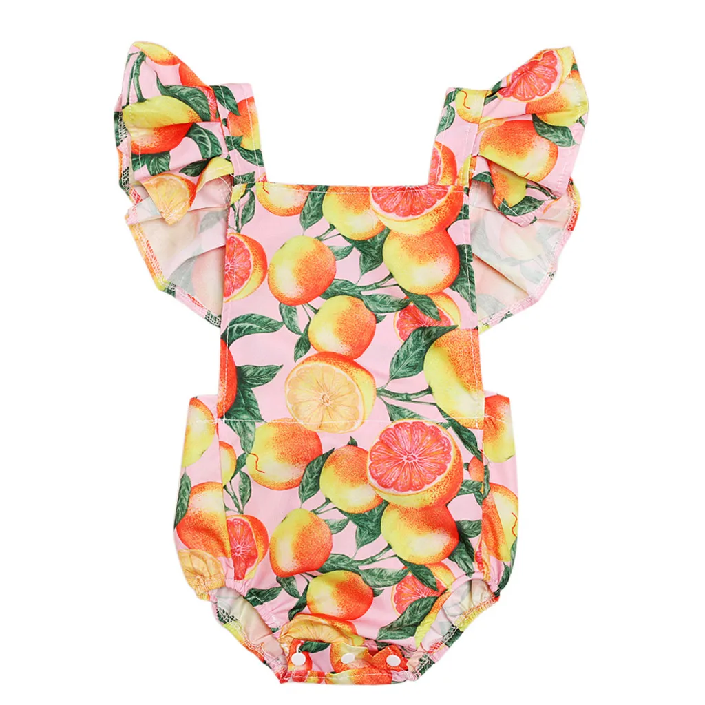 Kinder Stram pler Baby gekräuselte Mädchen Kleinkind Sommer Spiel anzug Obst Bodysuit Print Mädchen Stram pler & Overall Baby Mädchen Ostern Stram pler